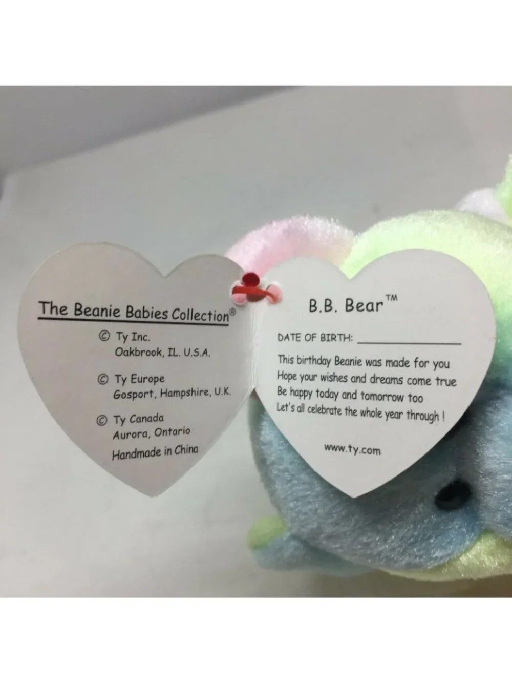 Ty Beanie Baby B.B. Bear Birthday Badge Colorful Plush Stuffed Animal W Tag 1999